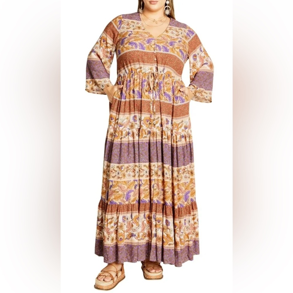 City Chic Floral Boho Tiered‎ Maxi Dress 1X